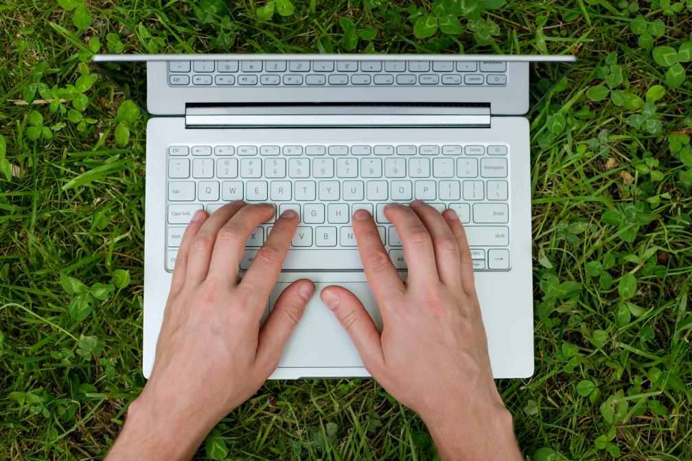 Laptop auf Gras